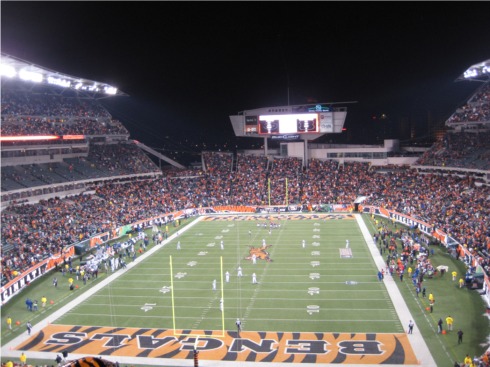 View from the endzone at Paul Brown Stadium in Cincinnati, OH