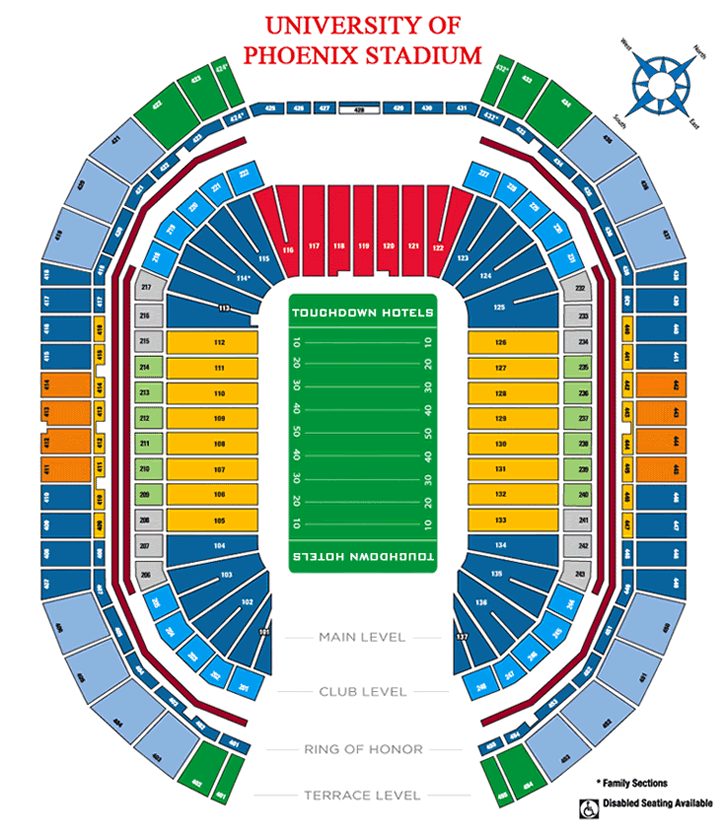 University Of Phoenix Stadium In Glendale Az Seating Chart