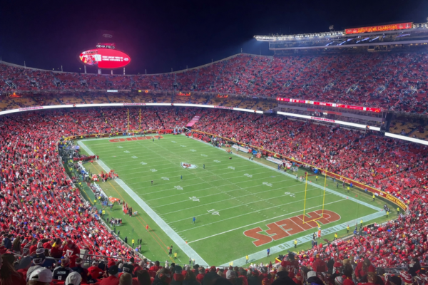 View of the playing field at Arrowhead Stadium, home of the Kansas City Chiefs