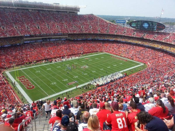 View of the playing field at Arrowhead Stadium, home of the Kansas City Chiefs