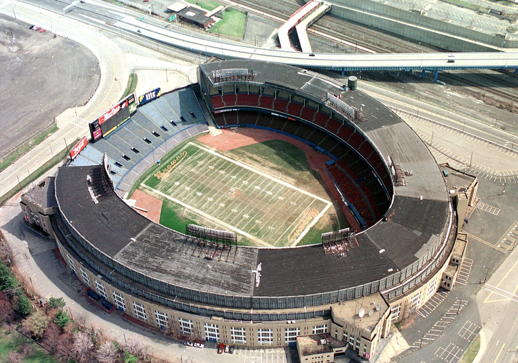 Aerial of Cleveland Municipal Stadium, former home of the Cleveland Browns