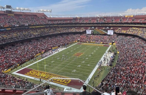View of the playing field at FedEx Field, home of the Washington Commanders