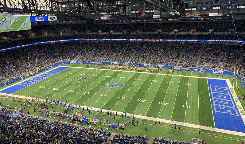 View of the playing field at Ford Field, home of the Detroit Lions