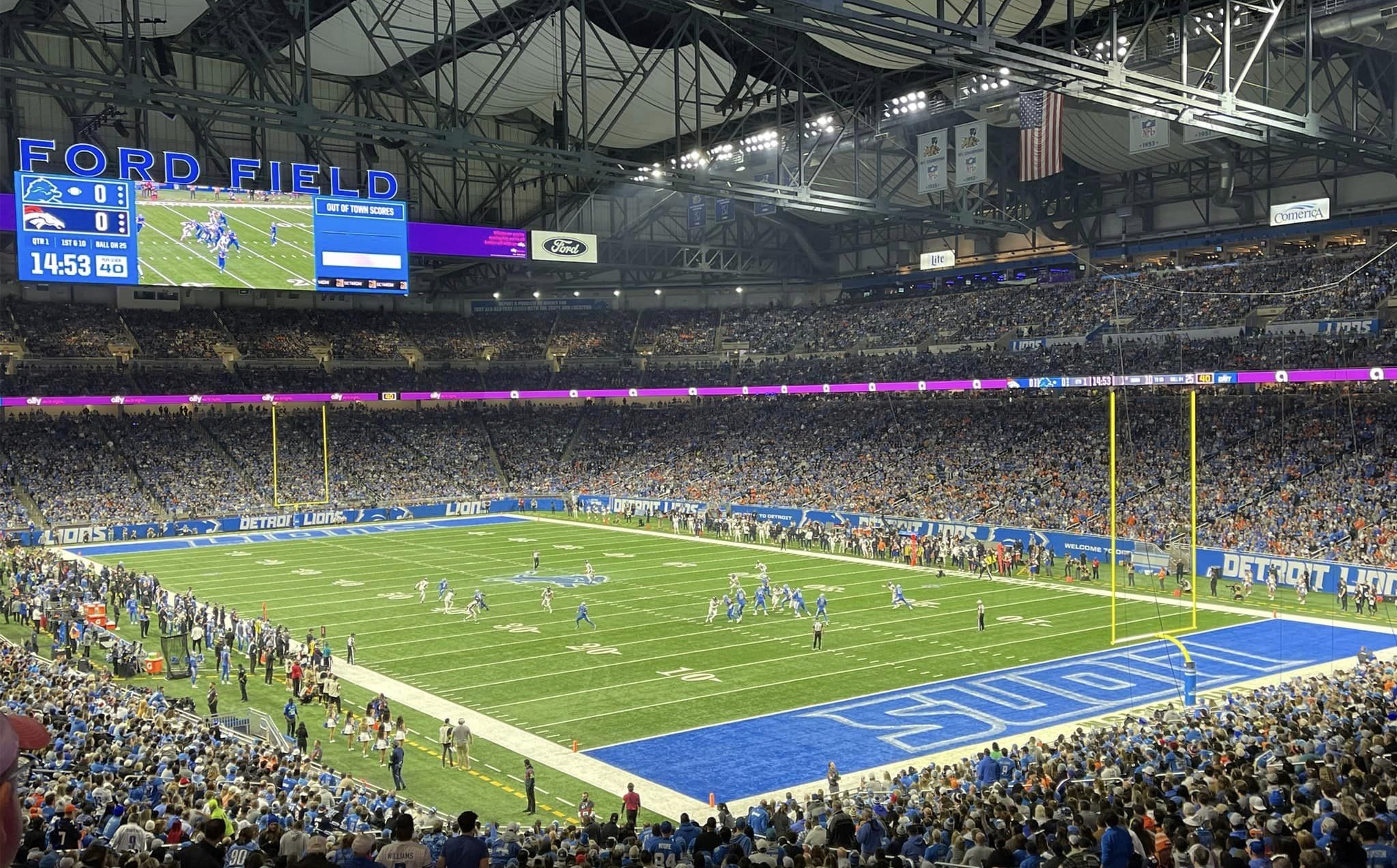 View of the playing field at Ford Field, home of the Detroit Lions