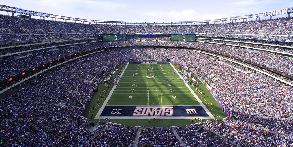 MetLife Stadium, american football stadium, evening, aerial view