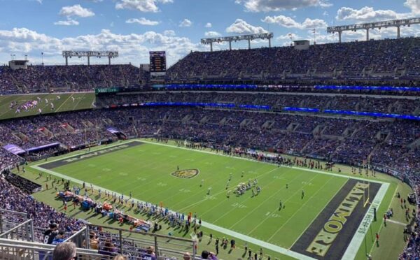 View of the playing field at M&T Bank Stadium, home of the Baltimore Ravens