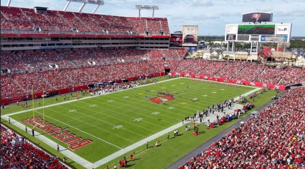 View of the playing field at Raymond James Stadium, home of the Tampa Bay Buccaneers