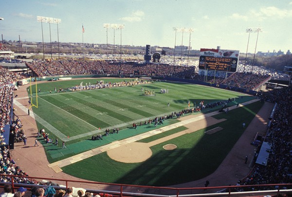 View of the field at County Stadium, former home of the Green Bay Packers