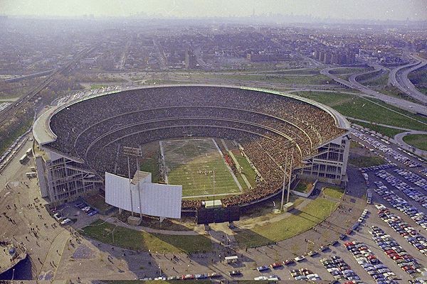 Aerial of Shea Stadium in football configuration, former home of the New York Jets
