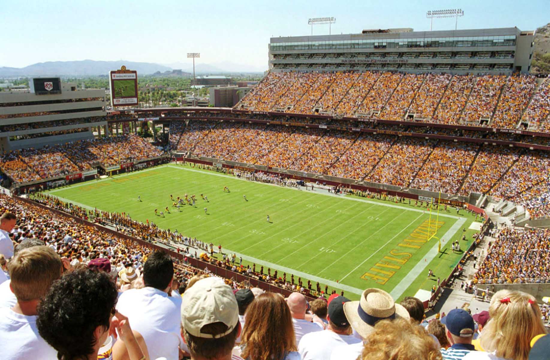 View of the playing field at Sun Devil Stadium, former home of the Arizona Cardinals