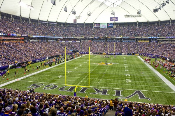 View from the end zone at the Metrodome, former home of the Minnesota Vikings