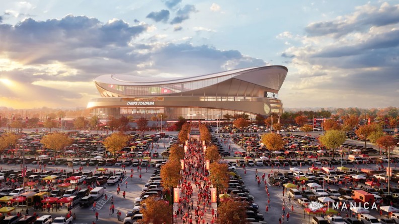 Exterior rendering of the future Kansas City Chiefs stadiums